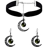 Asiamist Gothic Black Moon Earrings Necklace Set for Women Gothic Moon Earrings Vintage Crescent Pendant Necklace Witch Earring Halloween Jewelry Costume Accessories