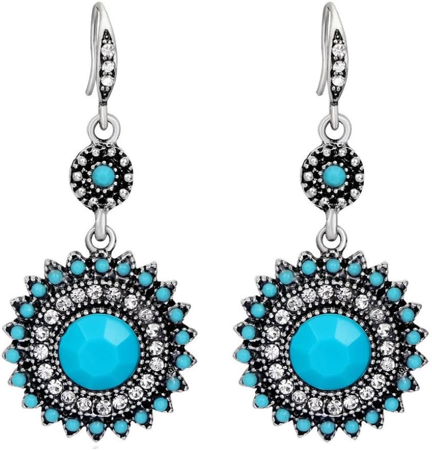 Women Earrings, Hmeng Women's Bohemian Boho Fashion Crystal Rhinestone Flower Wedding Bridal Chandelier Teardrop Bling Dangle Earrings (Green)