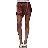 RoseSeek Women's Lace Trim Satin Shorts Shiny Elastic Waist Mini Shorts French Knickers
