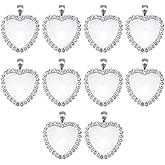 Teensery 10 Pcs Heart Shaped Pendant Trays Rhinestone Bezel Cabochon Pendant Trays Blank Pendant Charm Settings for DIY Jewelry Making (Silver)