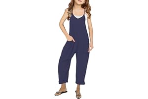 LNKQA Girl's Casual Sleeveless Jumpsuits Spaghetti Straps Harem Long Overalls With Pockets