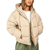 Wyeysyt Women's Cropped Puffer Jackets Winter Warm Lightweight Quilted Jackets Hooded Full Zip Coats with Pockets
