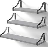 Pipishell Floating Shelves Wall Mounted Set of 3 Paulownia Wood Grey
