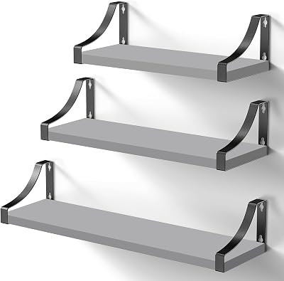 Pipishell Floating Shelves Wall Mounted Set of 3 Paulownia Wood Grey