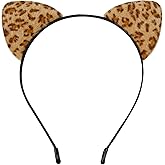 WOVOWOVO Leopard Ears for Women Halloween Leopard Ear Headband Furry Cat Ears Headbands Cheetah Cat Ear Adult Cosplay Costume Accessories