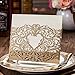 Wishmade Gold Heart Laser Cut Wedding Invitations Cards Kits 50 Pieces Elegant Floral Paper Invites for Marriage Cardstock Engagement Birthday Bridal Shower(Set of 50pcs)