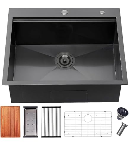 VALISY 25x22 Inch Black Kitchen Sink, Topmount Drop In Stainless
