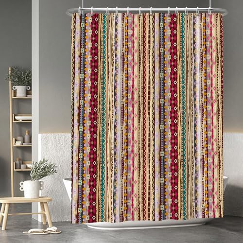 Baocicco Colorful Vertical Striped Shower Curtain - Red Pink Green Geometric Design for Bathroom Cubicle or Bathtub - Waterproof Durable Fabric with Hooks - 72x96 Inches at Amazon