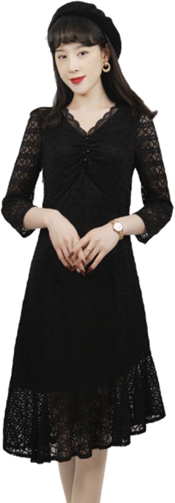 Ladies casual long dress long sleeve lace evening dress party long