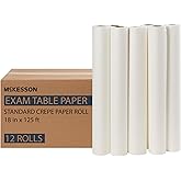 McKesson Medical Exam Table Paper [12 Rolls] – Bed Sheet Cover Ideal for Diaper Changing, Waxing, Nursing, Chiropractor, Patternmaking, Tracing - Standard Crepe Roll - White, 18 in x 125