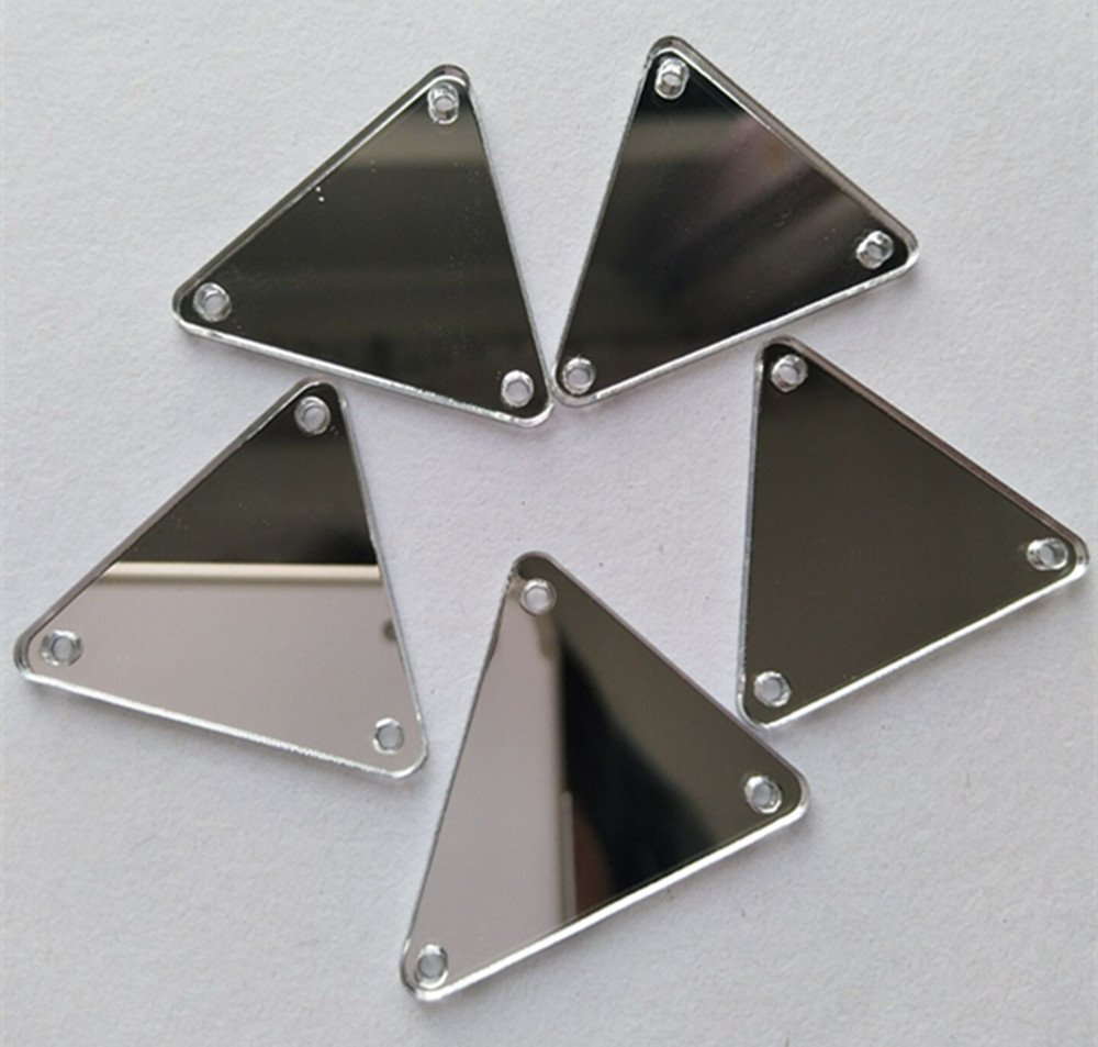 50PCS Sew On Triangle Mirror Piece, DIY Mirrored Rhinestones For Costume Evening Dresses Cloth Garment Decoration Accessory (Silver)