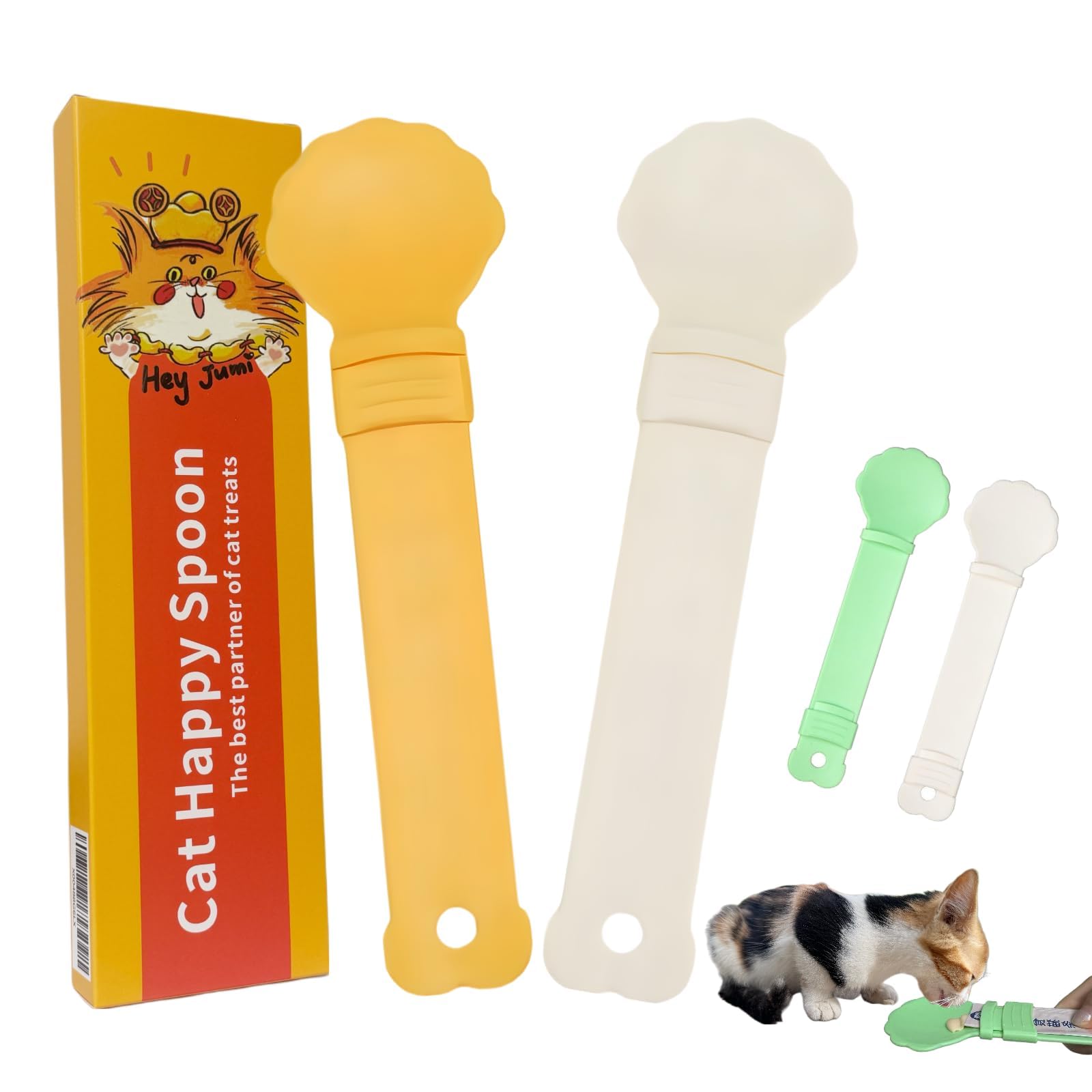 Photo 1 of Hey Jumi 2pcs Cat Strip Feeder, Happy Spoon for Cats, Lickable Squeezable Creamy Treat, Wet Treats Dispenser, Cat Treat Spoon Squeeze, (Beige&Green/Beige&Orange)
