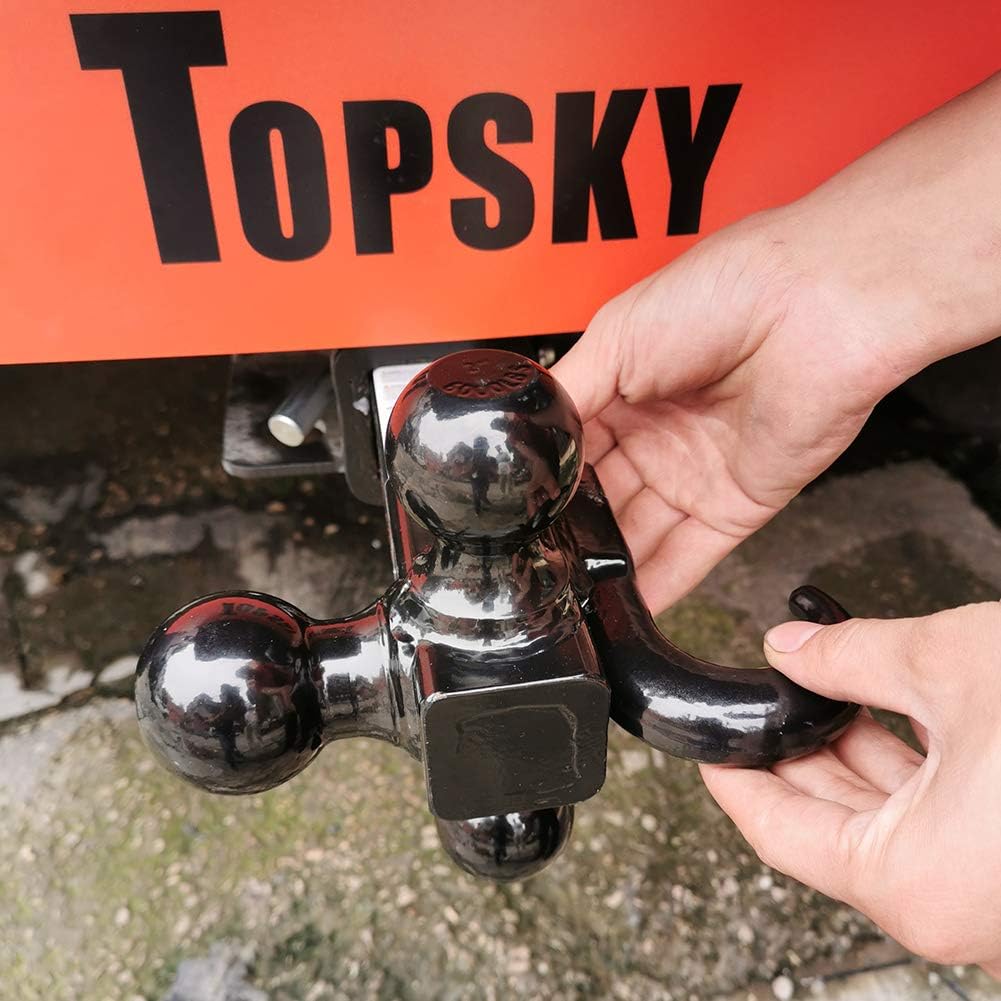 TOPSKY Trailer Ball Mount with Hitch Hook & Hitch pin, 1-7/8",2"&2-5/16" Hitch Ball,Tow Hitch,Black Ball,TS2010: Automotive