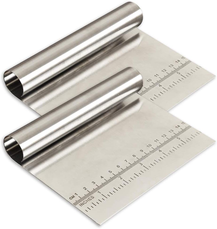 Cozihom Stainless Steel Dough Pastry Scraper/Cutter/Chopper with Measuring Scale, Cake Cutter, Pizza Cutter, Pastry Bread Separator Scale Knife, Pack of 2