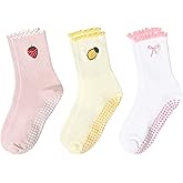 FIYIGO Pilates Yoga Grip Socks for Women, Bow-Patterned Ruffled Crew Socks Ideal for Fitness, Ballet Bar Work&Dance