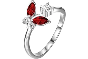 AOBOCO Sterling Silver Butterfly Open Adjustable Ring Embellished with Crystal from Austria, Anniversary Birthday Jewelry Gifts for Women Girls, Size 6 7 8 9 10