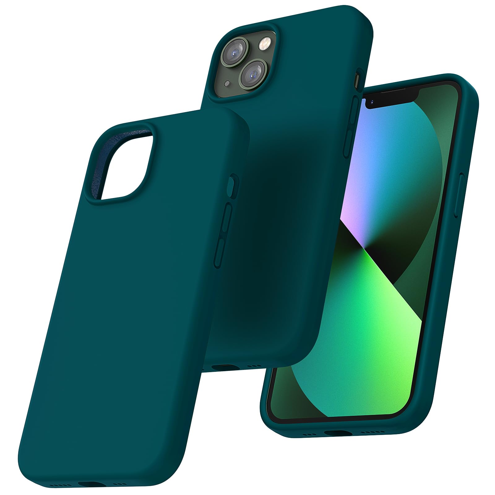 TOCOL Silicone for iPhone 13 Case 6.1-Inch, Liquid Silicone Multi-Color Slim Silky-Soft Touch Anti-Scratch Shockproof Protective Phone Cover, Teal