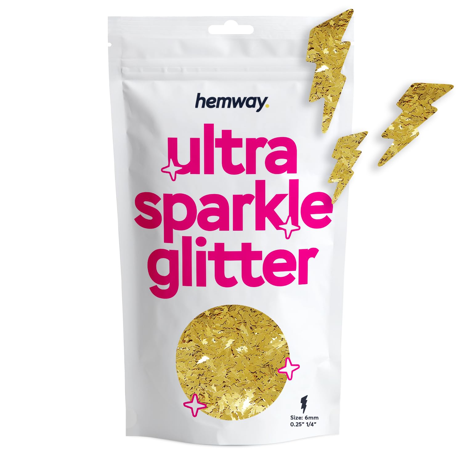 Hemway Ultra Sparkle Glitter Lightning Shape, 50g, Gold | Shaped Glitter for Arts & Crafts, Nail Art, Crafting, Card Making, Sparkle Decoration