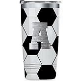 Onebttl Personalized Soccer Gifts for Teen Boys, Men, Coaches, 20oz Stainless Steel Tumbler with Laser Etched Initials for Soccer Players, Lovers, White - A