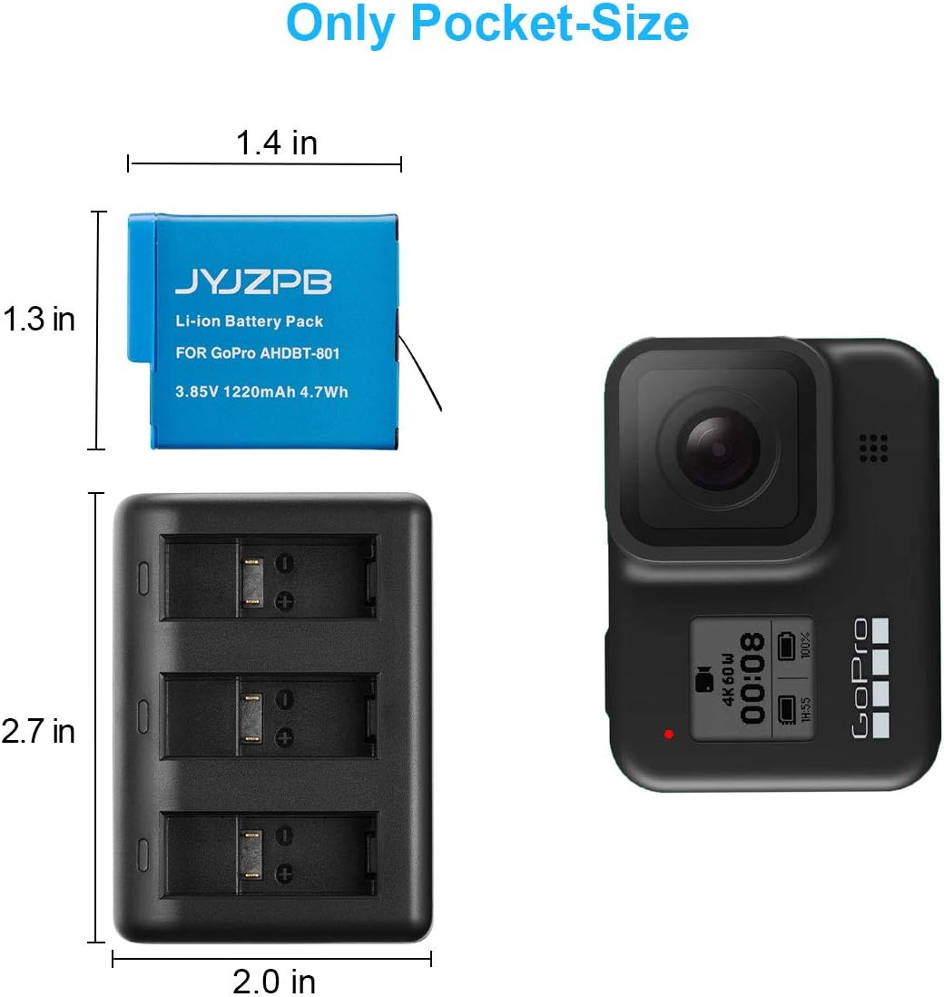 JYJZPB Hero 8/7/6 Replacement Batteries(3 Packs) and 3-Channel Battery Charger Compatible with GoPro Hero 8 Black, GoPro Hero 7 Black, and GoPro Hero 6 Black (Fully Compatible with Original) : Home Audio & Theater