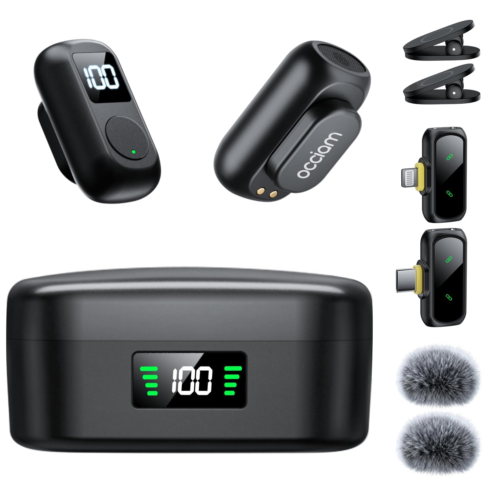 occiam Mini Lavalier Microphone for iPhone & Android Wireless Microphone | Noise Reduction Magnetic Mini Lapel Mic with 54H C