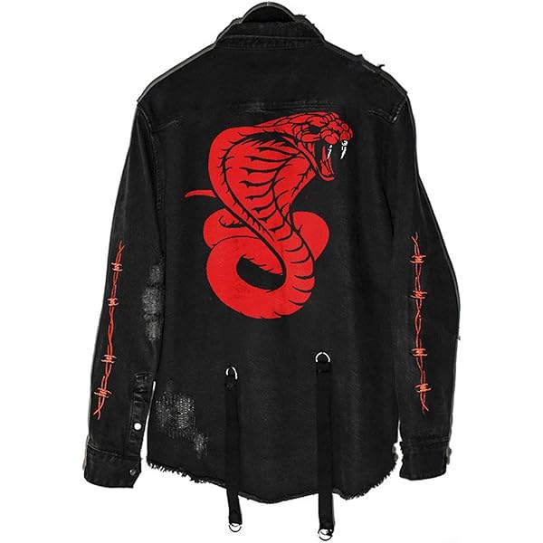 DIOTSR Mens Distressed Denim Jacket Casual Ripped Holes Jean