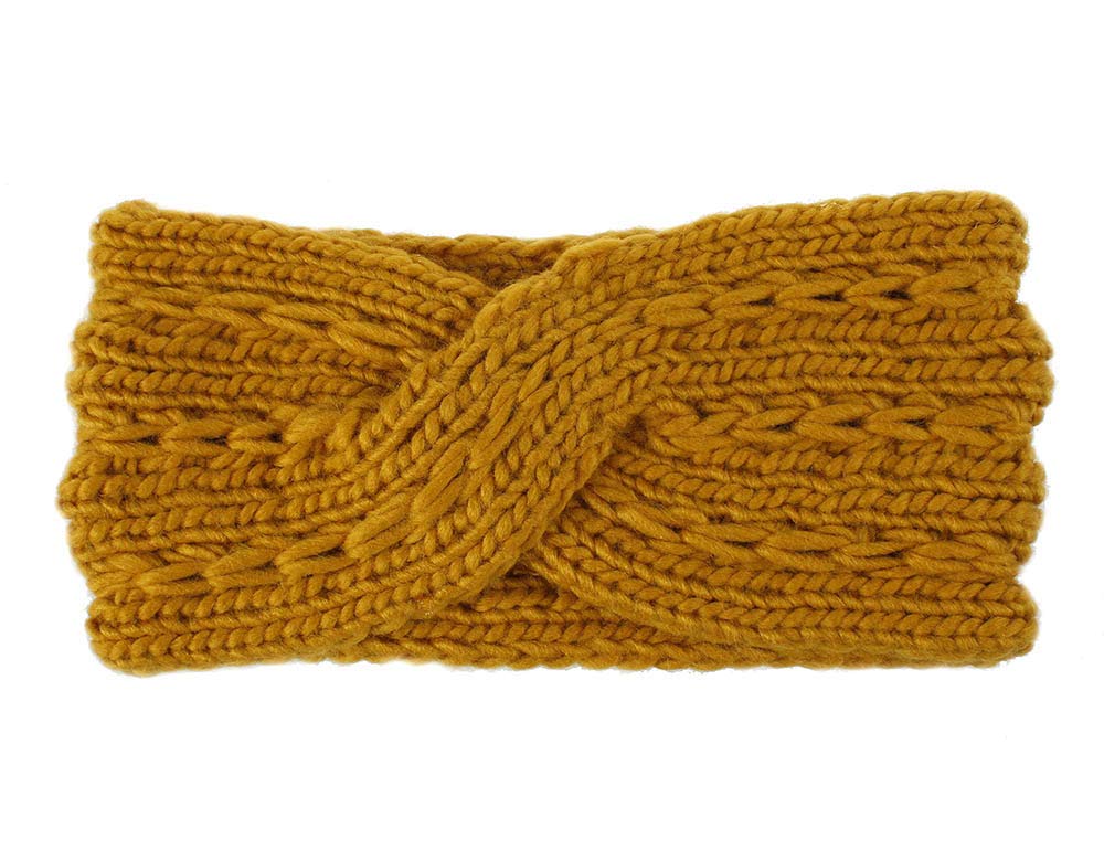 KAEHA SUN-072-07 1 Piece Crochet Bow Turban Knit Headband Women Winter Elastic Bandages Hair Band Warmer, Yellow