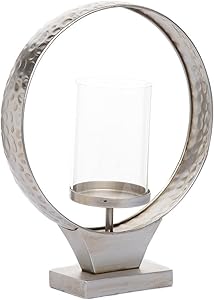 Foreside Home & Garden Small Hammered Metal Round Ring Pillar Candle Holder, Silver