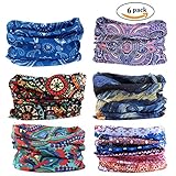 FAYBOX 6pcs Magic Wide Wicking Headbands for Men and Women Outdoor Headwear Bandana Sports Scarf Tube UV Face Mask for Workout Yoga Running