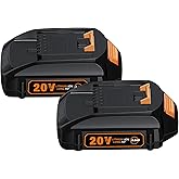 LONG FIT 2 Packs Worx 20V 3.0Ah Lithium-Ion Replacement Battery for WA3520, WA3525, WA3575, WG151s, WG155s, WG251s, WG255s, WG540s, WG545s, WG890, WG891