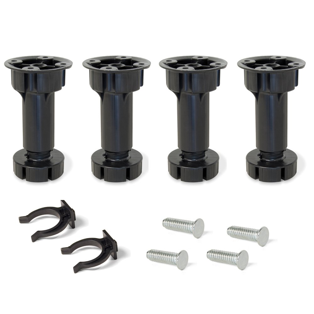 Emuca - Adjustable feet for kitchen or bathroom cabinet, set of 4 adjustable legs with assembly accessories, H 150mm, Black