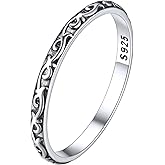 ChicSilver 925 Sterling Silver Ring 2mm Retro Evil Eye/Vine Stacking Rings Eternity Wedding Band for Women Size 5-12