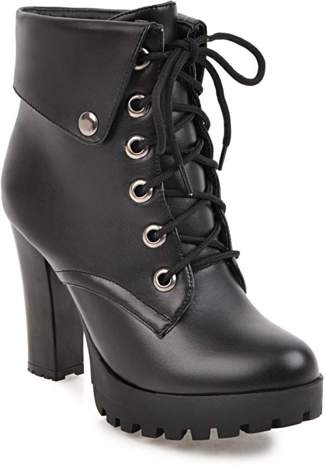 Women's Motorcycle Ankle Booties Lace Up Chunky High Heels