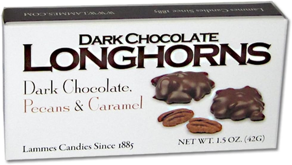 Lammes Candies Dark Chocolate Longhorns Minis - Dark Chocolate Pecans & Caramel, 1.5 Oz. (Pack of 4)