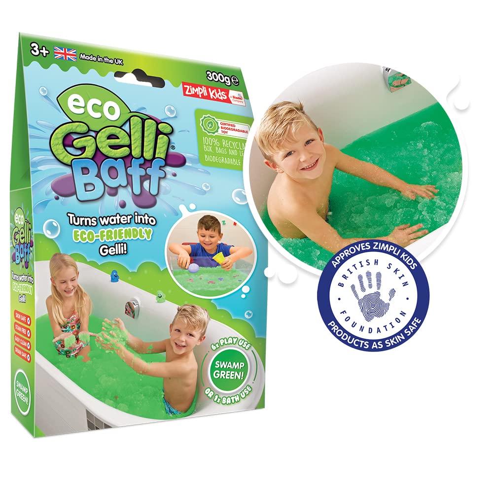 ZIMPLI - Eco Gelli Baff Green, 1 Bath or 6 Play Uses, As if by Magic turns into thick, colourful goo, Sustainable, Recyclable Toy for Girls & Boys