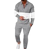 UOUA Mens 2 Piece Set Casual Outfits 1/4 Zip Polo Long Sleeve Shirt & Pants Track Suit Loungewear Athletic Sweatsuit