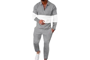 UOUA Mens 2 Piece Set Casual Outfits 1/4 Zip Polo Long Sleeve Shirt & Pants Track Suit Loungewear Athletic Sweatsuit