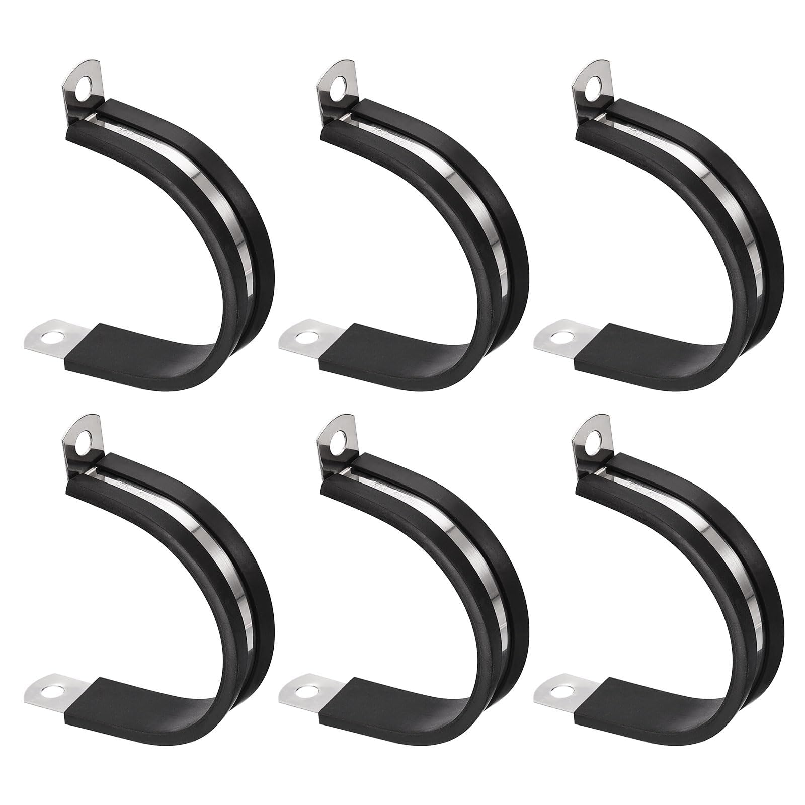 Unifizz 6Pcs 1-9/16 Inch(40mm) Cable Clamp, Rubber Cushioned Insulated Clamp 304 Stainless Steel R Shape Bracket Metal Hose Clamp Tube Holder for Pipe Wire Tube