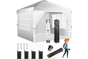 NLDD Pop Up Canopy Tent 10x10 - with 4 Removable Sidewalls, 210D PU Silver Coated Tarp, Roller Bag and 4 Sandbags, Sun Shelter Instant Up Gazebo for Outdoor Events/Backyard/Garden/Camping/Commerce