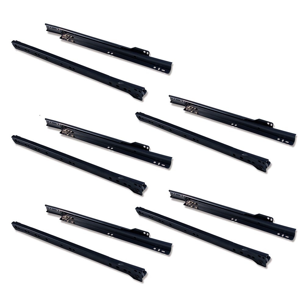 Emuca - Drawer runners 350mm (13,7 inch) with partial extension in black colour, set of 5 sliders for drawer