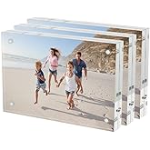 AITEE 4x6 Acrylic Picture Frames 3 Pack, 20% Thicker Block, Clear Picture Frames Freestanding Double Sided Magnetic Acrylic Lucite Frameless Transparent Square Frame Gift for Desktop Display