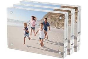 AITEE 4x6 Acrylic Picture Frames 3 Pack, 20% Thicker Block, Clear Picture Frames Freestanding Double Sided Magnetic Acrylic Lucite Frameless Transparent Square Frame Gift for Desktop Display