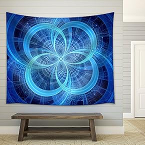 Blue Glowing Circles, Higgs Boson, Computer Generated Abstract Background - Fabric Wall Tapestry Home Decor - 51x60 inches