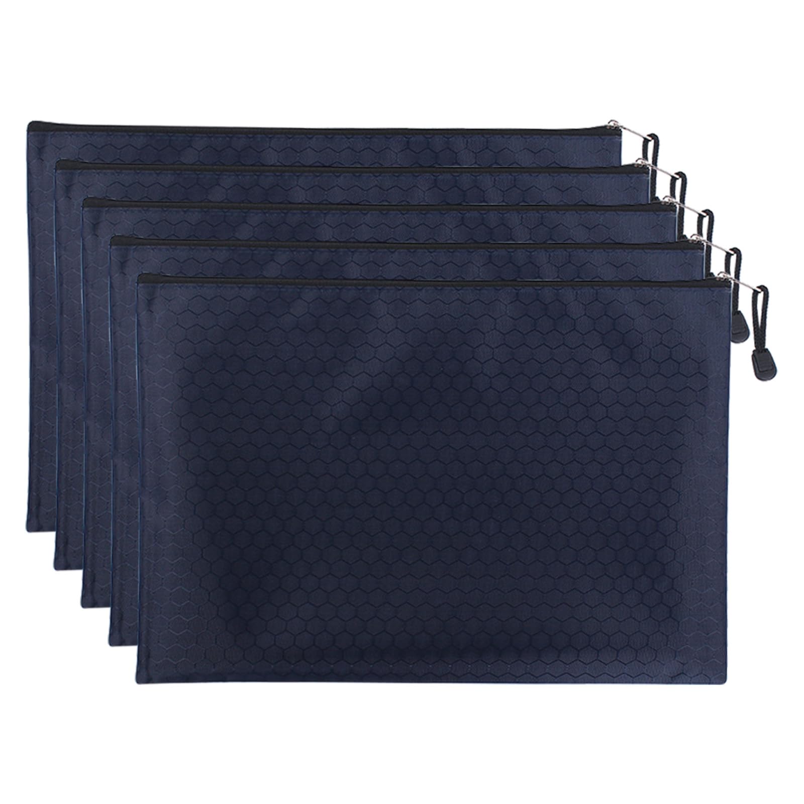Bailinks A4 Size File Bags with Zipper,5PCS Black File Folders Waterproof Canvas Document Storage Pouch for School Business Office Stationery Document, Magazine,Travel Document Wallet (Navy Blue)