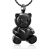 constantlife Teddy Bear Cremation Jewelry Ashes Heart Urn Necklace for Men Women Stainless Steel Memorial Ash Holder Funeral Keepsake Pendant