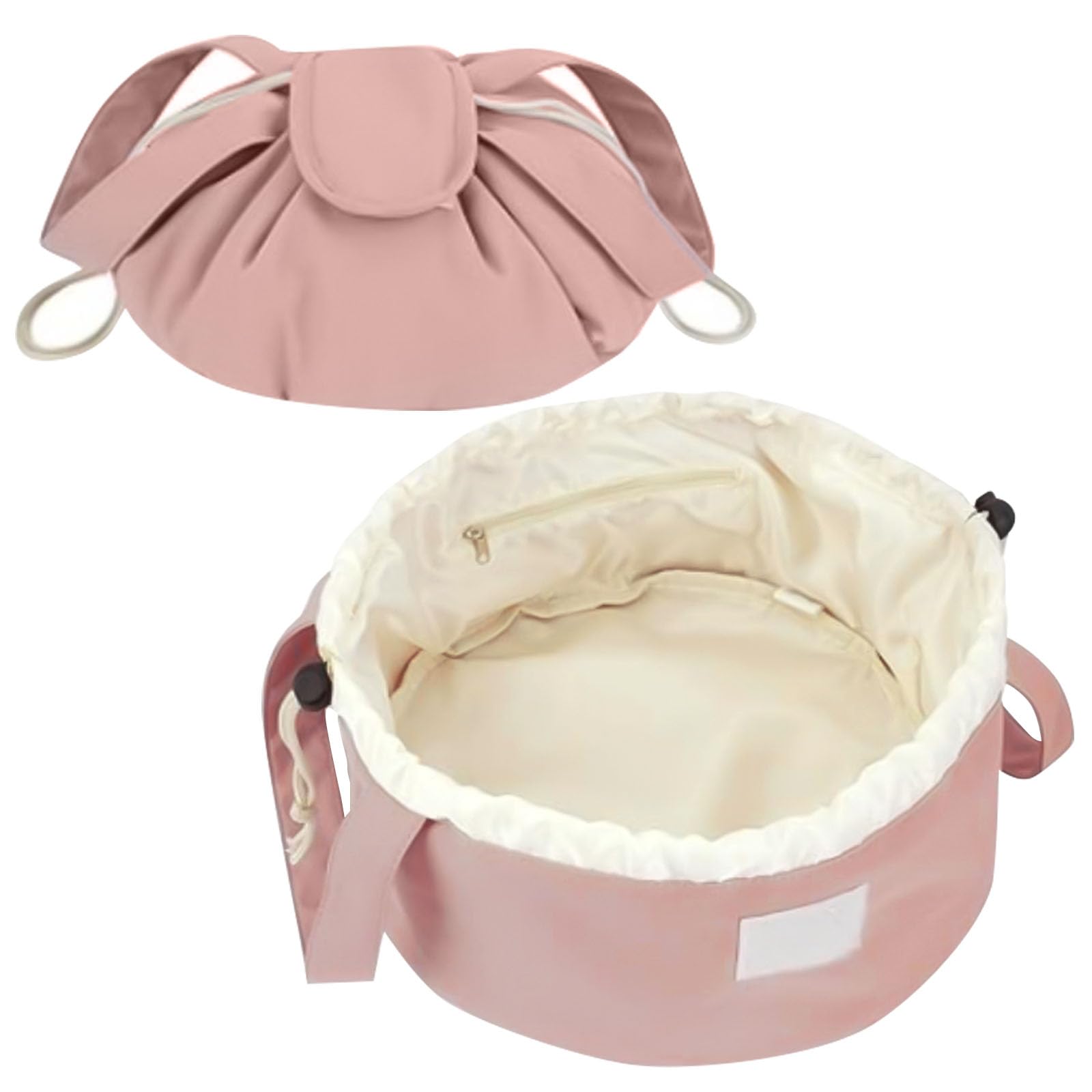 Drawstring Makeup Bag,GWAWG Lazy Flat Lay Makeup Bag Magic Cosmetic Pouch Bag Drawstring for Women Girl(Pink)