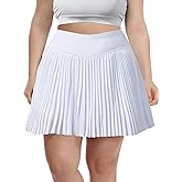 Moon Wood Plus Size Pleated Tennis Skirt with Pockets XL-5XL High Waisted Athletic Golf Skort for Workout Casual Wear