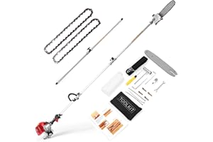 COOCHEER Pole Saw Gas Powered 16FT Reach 2-Cycle 58CC Gas Pole Chain Saw 11.5-Inch Bar Cordless Extendable Long Gas Pole Saws for Tree Trimming Branches Pruning