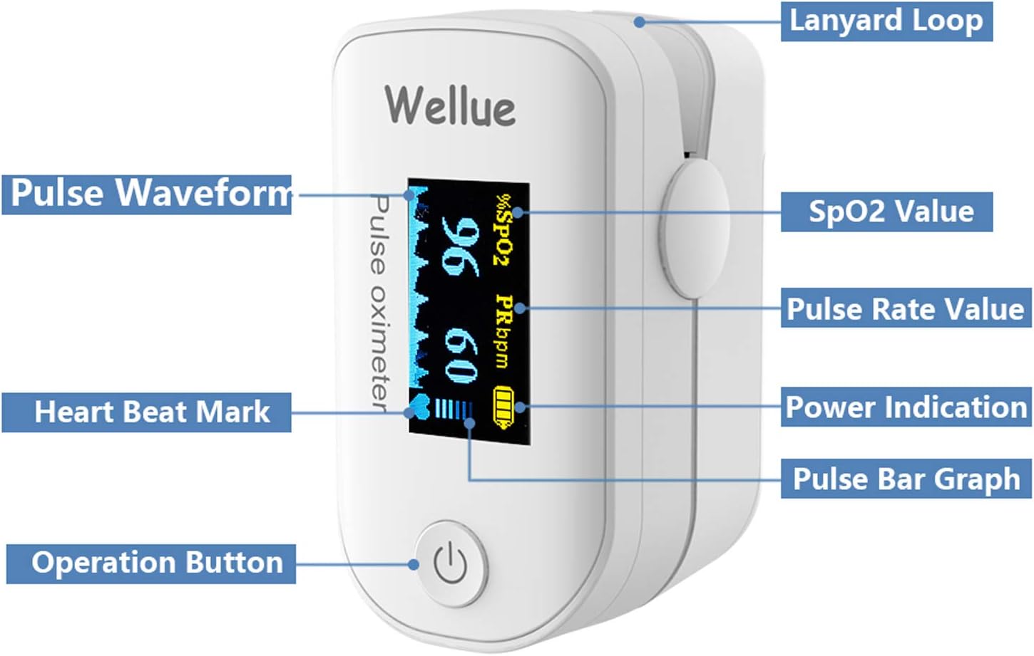 Wellue Pulse Oximeter Fingertip Blood Oxygen Saturation Monitor with Batteries for Wellness Use FS20F Bluetooth: Health & Personal Care