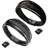 murtoo Mens Leather Bracelet with Clasp Cowhide Multi-Layer Braided Leather Mens Bracelet